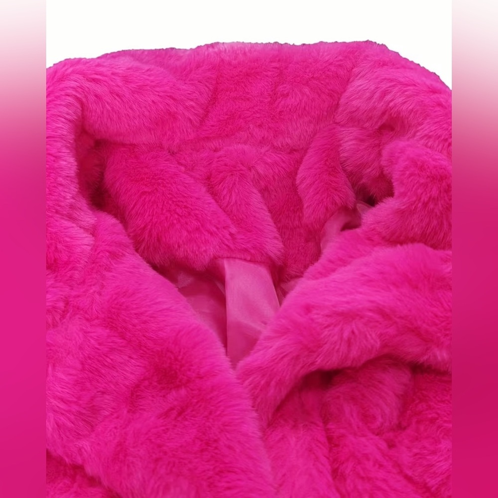Vibrant Pink Faux Fur Cropped Jacket - Picture 4 of 4